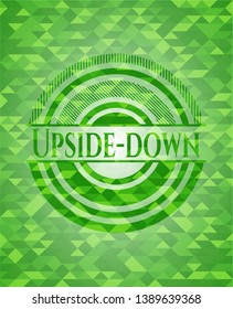 Upside-down realistic green emblem. Mosaic background. Vector Illustration. Detailed.