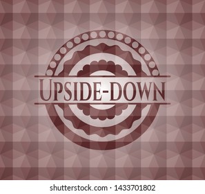 Upside-down red badge with geometric background. Seamless.