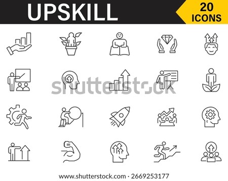 Upskill icon set in line style. Set of 20 icons related to upskill. Included icon as development, career, education and more symbol. Vector illustration.
