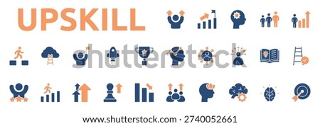 Upskill icon two color style with success, growth, creative thinking, teamwork, career growth icons