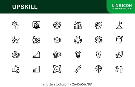 Conjunto de Ícones de Linha de Atualização - Moderno, Ícones de Estrutura de Tópicos Mínimos para Aprendizagem, Crescimento, Desenvolvimento de Habilidades, Treinamento de Carreira, Treinamento, Cursos On-line e Conhecimento