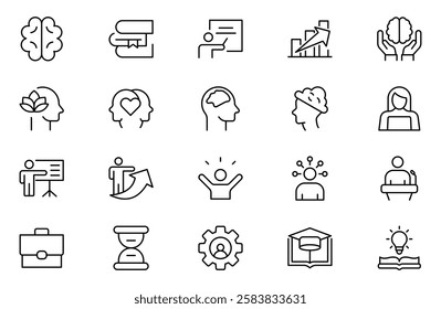 Upskill Outline icons set, upskilling, personal growth, development, education, career. Outline icon collection.