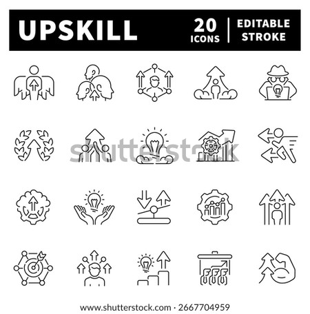 Upskill vector icons in line style. Upskill related icons set. Outline skill icons