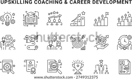 Upskilling Coaching and Career Development Line Icons Skill Growth Learning Teamwork Training Outline Vector Set