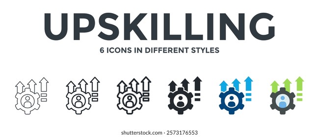 Upskilling Icon In Different Style Vector Illustration. Designed In Thin Line, Regular Line, Bold Line, Glyph, Color Fill, And Flat Style Can Be Used For Web