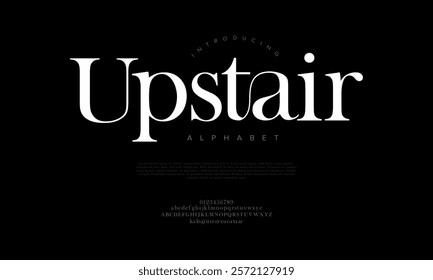 Upstair typography beauty fashion elegant minimalist serif italic fonts decorative wedding vintage retro logos. Minimal luxury font alphabet logo. Vector illustration