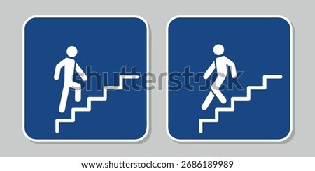 upstairs and downstairs icon set, up and down staircase symbol, blue sign, vector Illustration
