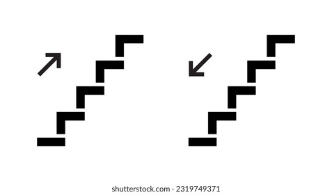 Vector de iconos de arriba y abajo. Escaleras, símbolo de señalización de escalera