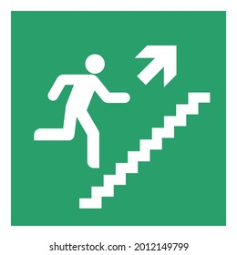 Upstairs emergency exit sign vector illustration. Green international version of go up stairs evacuation danger signage - High quality editable pictogram