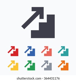 Upstairs icon. Up arrow sign. Colored flat icons on white background.