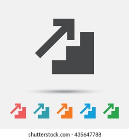 Upstairs icon. Up arrow sign. Graphic element on white background. Colour clean flat upstairs icons. Vector