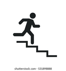 Upstairs icon sign. run man in the stairs. exit - black vector illustration. flat design. 