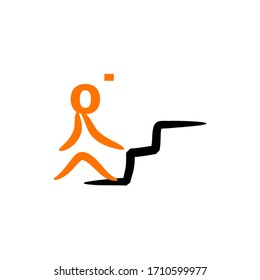 Upstairs icon sign. Walk man in the stairs. Career Symbol. flat design. Vector illustration.