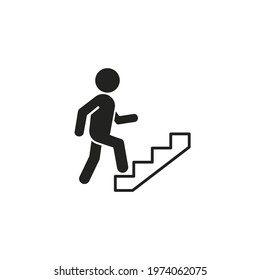 Upstairs icon sign. Walking man in the stairs flat design. Vector isolated illustration.