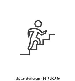 Upstairs line icon. Man on stairs linear style sign for mobile concept and web design. Career ladder outline vector icon. Symbol, logo illustration. Vector graphics