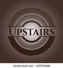 Upstairs retro wood emblem. Vector Illustration.