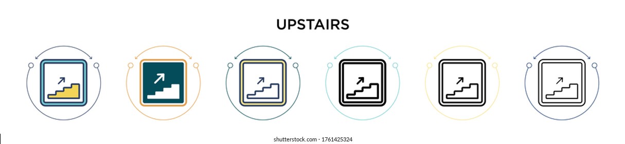 Upstairs sign icon in filled, thin line, outline and stroke style. Vector illustration of two colored and black upstairs sign vector icons designs can be used for mobile, ui, web