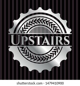Upstairs silvery badge or emblem. Vector Illustration. Mosaic.