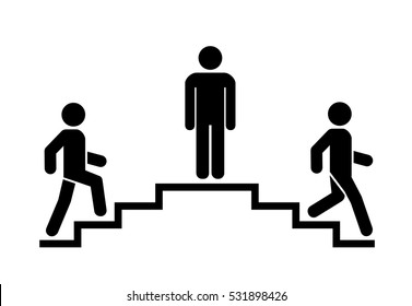 Upstairs-downstairs icon sign. Stand and walk man in the stairs. Career symbol. flat design. Vector illustration.