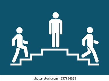 Upstairs-downstairs icon sign. Stand and walk man in the stairs. Career symbol. flat design. Vector illustration.