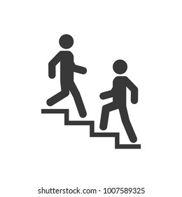 Upstairs-downstairs icon sign. Walk man in the stairs. Career symbol. flat design. Vector illustration.