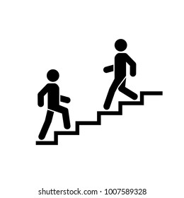 Upstairs-downstairs icon sign. Walk man in the stairs. Career symbol. flat design. Vector illustration.