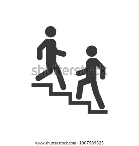 Upstairs-downstairs icon sign. Walk man in the stairs. Career symbol. flat design. Vector illustration.