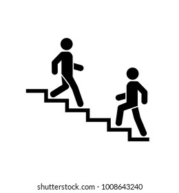 Upstairs-downstairs icon sign. Walking man in the stairs. Career symbol. flat design. Vector illustration.