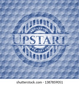 Upstart blue emblem with geometric pattern background. Vector Illustration. Detailed.