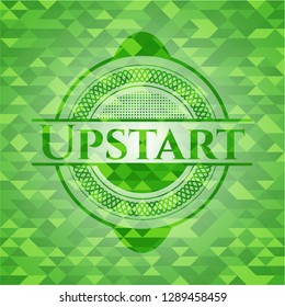 Upstart green emblem with triangle mosaic background