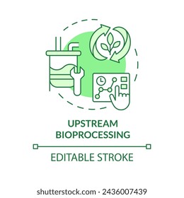 Upstream bioprocessing green concept icon. Selective breeding, bioprocess development. Agricultural conditions. Round shape line illustration. Abstract idea. Graphic design. Easy to use