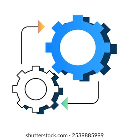 Ícone do sistema a montante — duas engrenagens de encravamento com setas direcionais que mostram a ligação entre processos sequenciais
