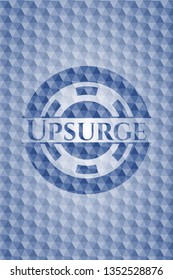 Upsurge blue emblem with geometric pattern background.