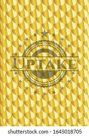 Uptake golden emblem. Scales pattern. Vector Illustration. Detailed.