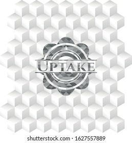 Uptake grey badge with geometric cube white background