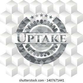 Uptake realistic grey emblem with cube white background