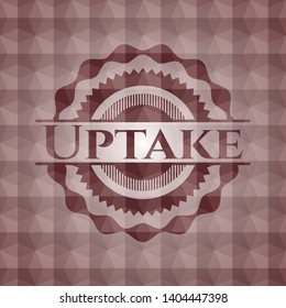 Uptake red seamless emblem or badge with geometric pattern background.