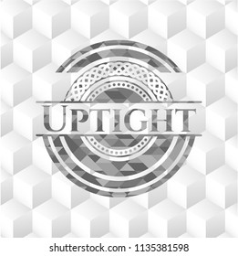 Uptight grey badge with geometric cube white background