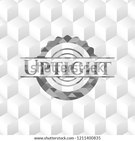Uptight grey badge with geometric cube white background
