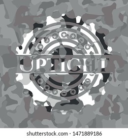 Uptight grey camouflaged emblem. Vector Illustration.