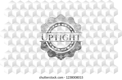 Uptight grey emblem with cube white background