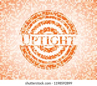 Uptight orange mosaic emblem with background