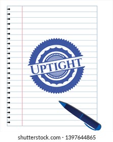 Uptight pen strokes emblem. Blue ink. Vector Illustration. Detailed.