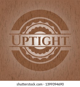 Uptight realistic wood emblem. Vector Illustration.