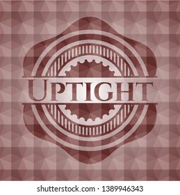 Uptight red emblem with geometric background. Seamless.