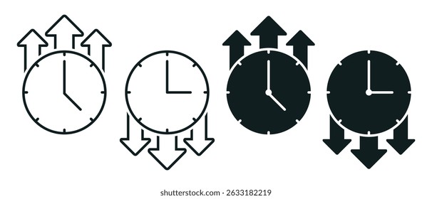 Uptime and downtime icon, Clock with arrow up and arrow down sign. Illustration vector