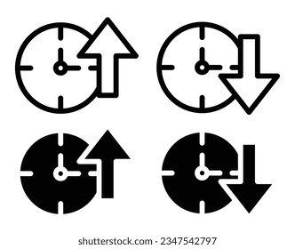 Juego de iconos de tiempo de actividad y tiempo de inactividad. símbolo vectorial dedicado de alta actividad del servidor en color negro. signo de tiempo de recuperación bajo. para diseños de interfaz de usuario de aplicaciones y sitios web.