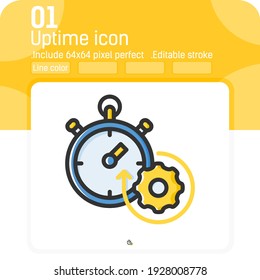 Uptime icon with outline color style isolated on white background. Vector illustration simple linear element thin stroke sign symbol icon design template for web, ui, ux, website and mobile apps