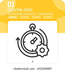 Uptime icon with outline style isolated on white background. Vector illustration simple linear element thin stroke sign symbol icon design template for web, ui, ux and mobile apps. Editable stroke