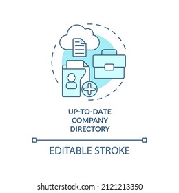 Up-to-date Company Directory Turquoise Concept Icon. Access To Employees. UCaaS Abstract Idea Thin Line Illustration. Isolated Outline Drawing. Editable Stroke. Arial, Myriad Pro-Bold Fonts Used